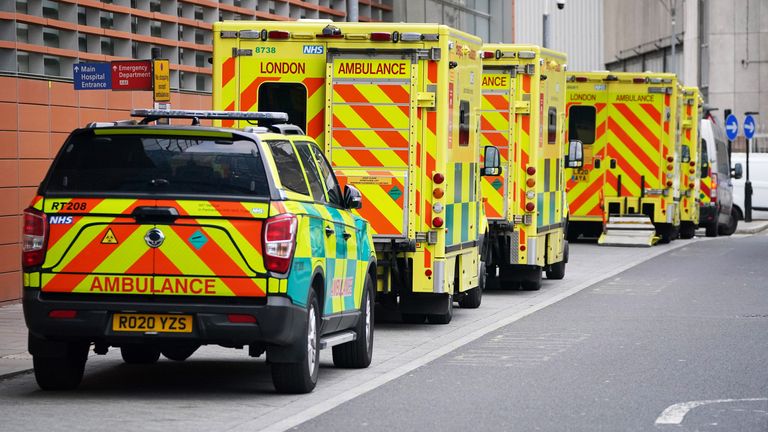 Ambulances outside the Royal London Hospital in Whitechapel, east London, as the government refused to rule out introducing further restrictions to slow the spread of the Omicron variant of coronavirus Picture date: Monday December 20, 2021.
