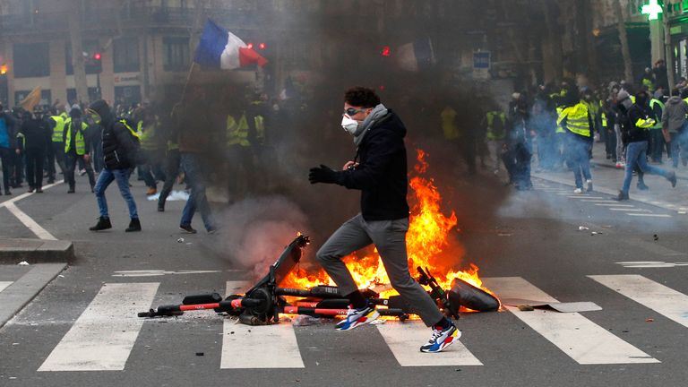 The 'yellow vests' protests were among a series of sometimes violent demonstrations during the presidency of Emmanuel Macron. Pic: AP 
