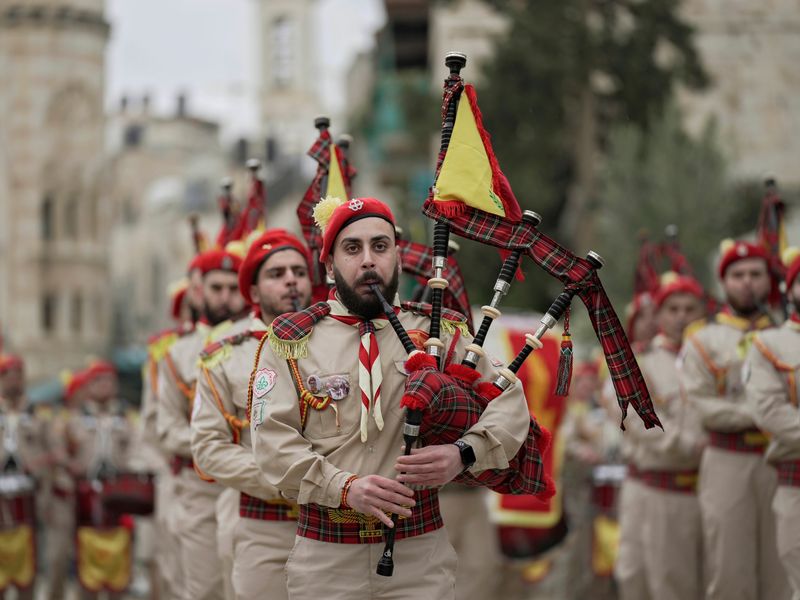 Orthodox Christmas Procession Bethlehem 2022 Bethlehem: Crowds Gather To Watch Marching Band As Christmas Celebrations  Begin | World News | Sky News
