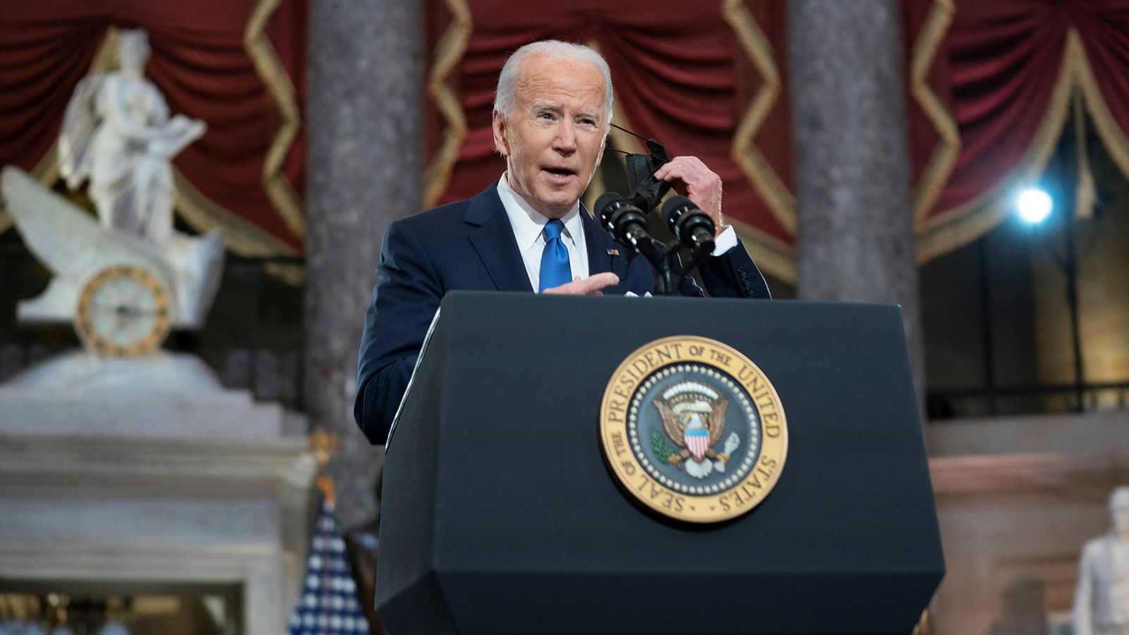 Joe Biden speaks out on the anniversary of the Capitol riots slamming