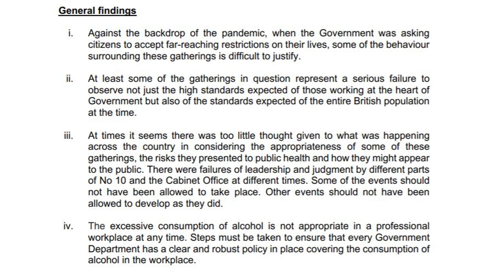 Sue Gray report Ten key findings as it says lockdown gatherings