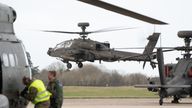 EMBARGOED TO 0001 FRIDAY JANUARY 21 The army&#39;s Apache AH1 attack helicopter takes off from Wattisham Flying Station, Suffolk. Picture date: Thursday January 20, 2022.
