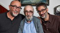 Colin Baddiel, flanked by sons Ivor and David. Pic: Adam Lawrence/Channel 4