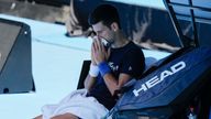 Djokovic resting during a training session in Melbourne Pic: AP