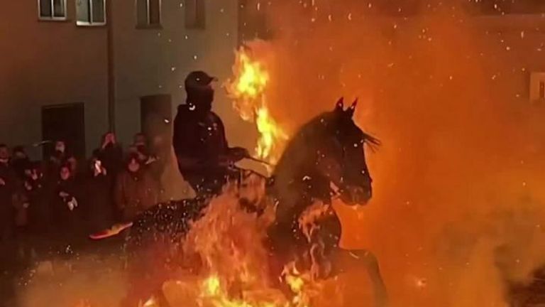 100 horses jump through bonfire in Spanish purification ceremony