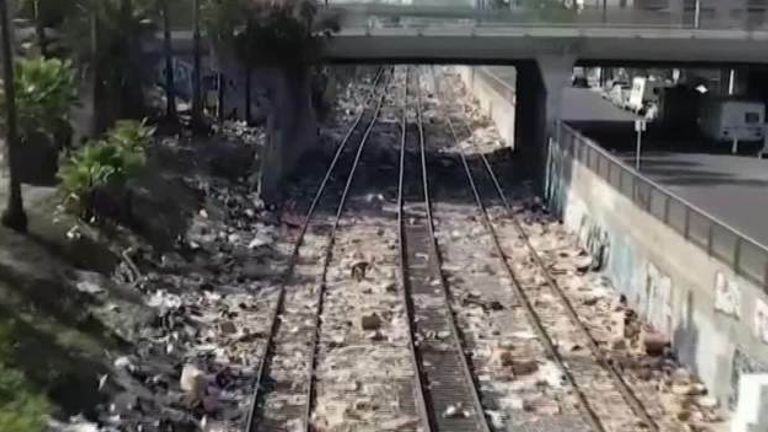 Drone video shows thousands of looted packages stolen from trains in Los Angeles