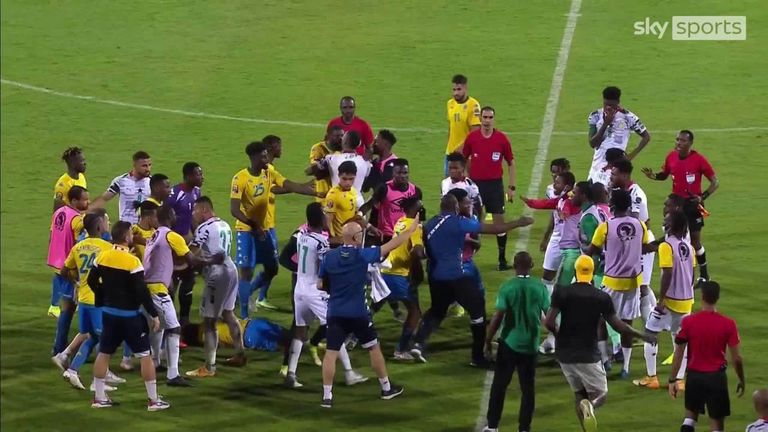 Mass brawl at full-time between Gabon and Ghana at AFCON! | Video | Watch  TV Show | Sky Sports
