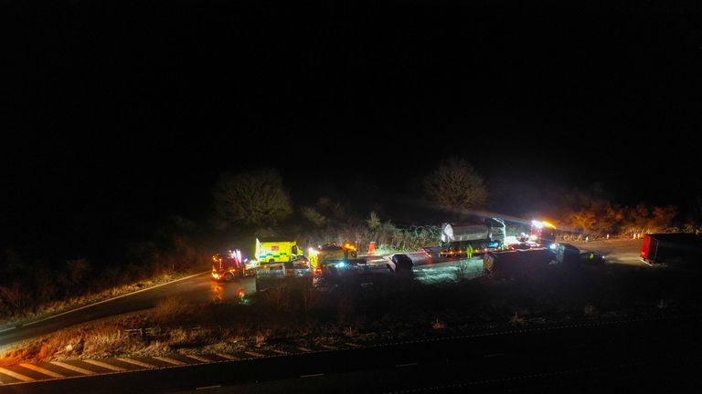 Four people have been injured - two of them who we understand to be in service Paramedics with South Eastcoast ambulance service we are serious after in a collision involving an emergency ambulance and a cement lorry on the coastbound carriageway of the A21 in Weald Sevenoaks.  
PIC: UKNIP