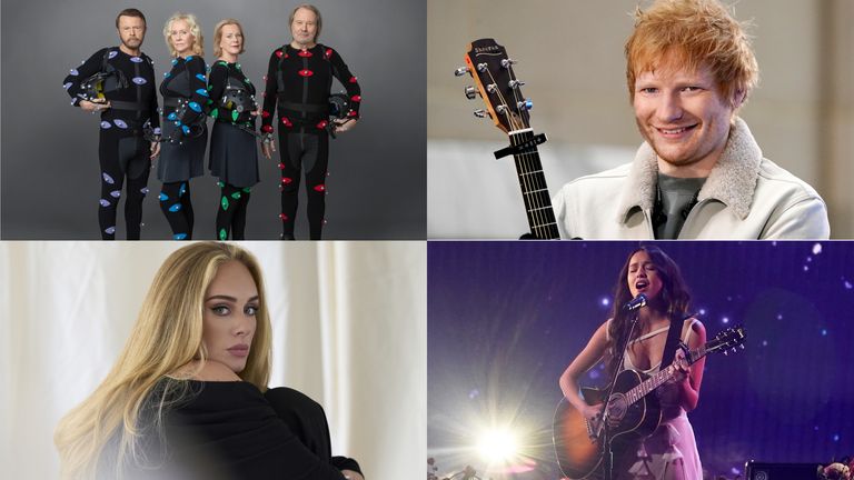 Adele has topped the BPI&#39;s list of the best-selling albums of 2021, with Ed Sheeran, ABBA and Olivia Rodrigo also making the top 10. Pics: PA/ Charles Sykes/Invision/AP/ Simon Emmett/Columbia Records