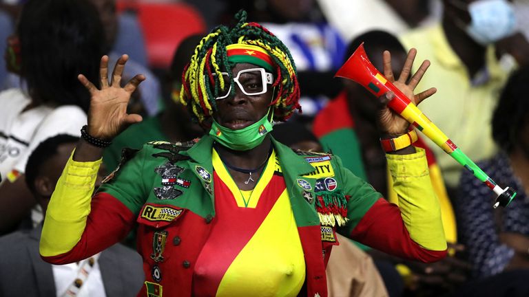 Soccer Football - Africa Cup of Nations - Round of 16 - Cameroon v Comoros - Stade d&#39;Olembe, Yaounde, Cameroon - January 24, 2022 Cameroon fan inside the stadium before the match REUTERS/Mohamed Abd El Ghany

