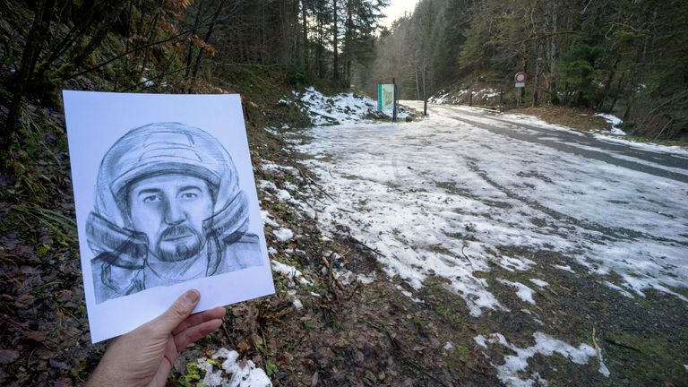 Police released a composite drawing of a man they wanted to question in 2013, pictured here at the scene of the killings. 