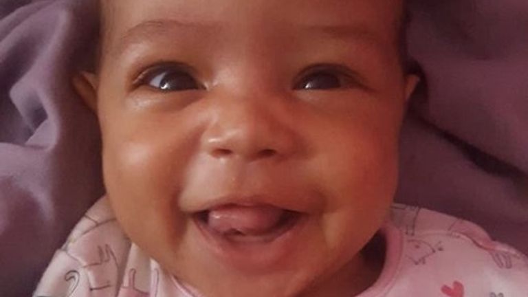 Eight-week-old Amina died with more than 60 fractured bones. Pic: Met Police