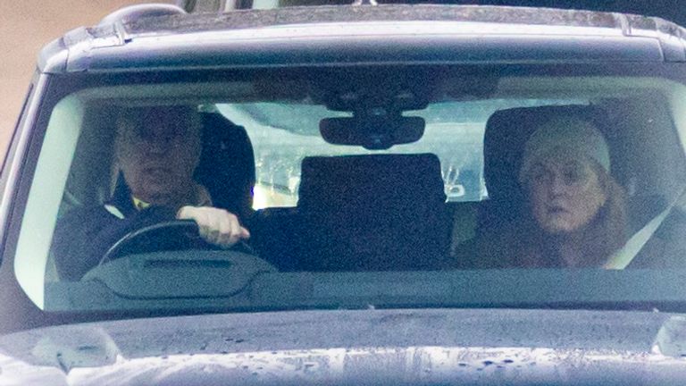 Prince Andrew pictured leaving Windsor on Saturday with his ex-wife Sarah