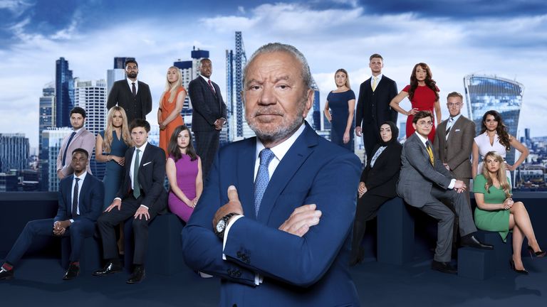 For use in UK, Ireland or Benelux countries only Undated BBC handout photo of Lord Sugar with the candidates (back row left to right) Ashkay Thakrar, Stephanie Afflek, Aaron Willis, Francesca Kennedy Wallbank, Alex Short, Amy Anzel, (middle row left to right standing) Harry Mahmood, Kathryn Louise Burn, Conor Gilsenan, Harpreet Kaur, (bottom row left to right sitting) Akeem Bundu-Kamara, Nick Showering, Brittany Carter, Shama Amin, Navid Sole and Sophie Wilding, ahead of this year's BBC One cont