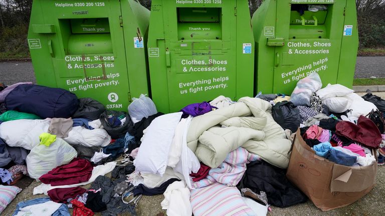 A recycling point in Ashford, Kent, was overflowing on Monday