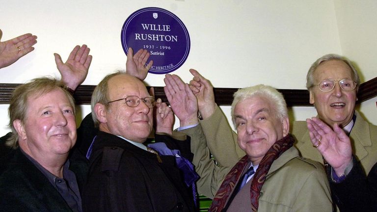 File photo dated 17/03/02 of (left to right) comedians Tim Brooke-Taylor, Graeme Garden, Barry Cryer, and Nicholas Parsons at Mornington Crescent underground station in London, unveiling of a comic heritage plaque to Willie Rushton. Veteran comedy writer and performer Barry Cryer has died aged 86. Issue date: Thursday January 27, 2022.