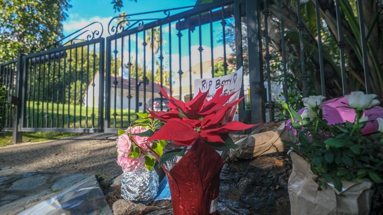 Flowers left outside White&#39;s home in Brentwood, California