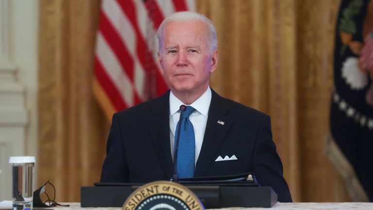 U.S. President Joe Biden meets with his Competition Council and speaks about inflation and lowering prices for families in the East Room of the White House, in Washington, U.S. January 24, 2022. REUTERS/Leah Millis