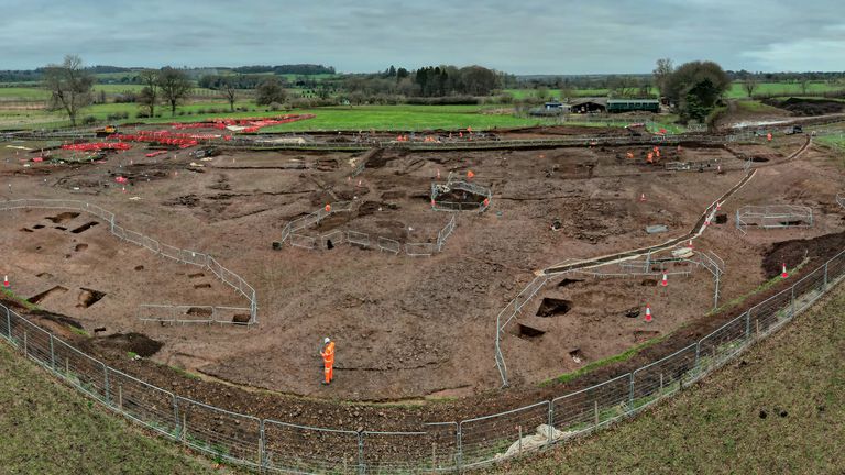 The &#39;exceptional&#39; Roman road uncovered during the excavation work. Pic: HS2