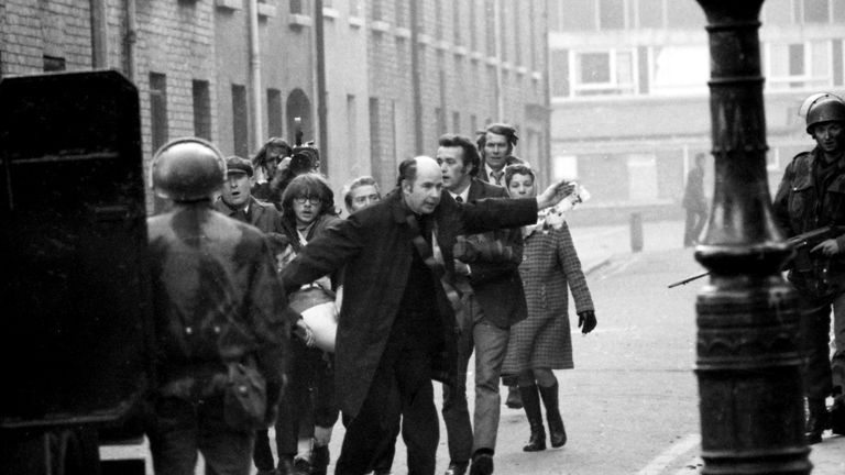 bloody Sunday Riot In Londonderry Northern Ireland A Protester Waves A Blood Stained Hanky At Soldiers As An Injured Protester Is Carried Away...