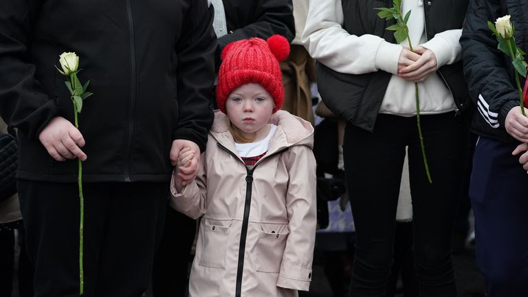 Maisie McLaughlin, the great granddaughter of victim Bernard McGuigan, walked the route with her family
