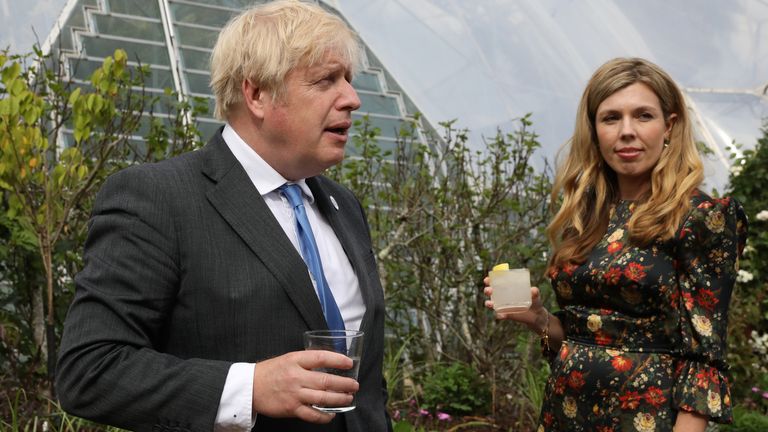 File photo dated 11/6/2021 of Prime Minister Boris Johnson and Carrie Johnson arriving for a reception at the Eden Project for G7 leaders, during the G7 summit in Cornwall. The Prime Minister and his wife are expecting a second child after she revealed the heartbreak of a miscarriage at the start of the year. In a statement on social media, Ms Johnson said the brother or sister to their first child Wilfred was due to arrive "this Christmas". Issue date: Saturday July 31, 2021.

