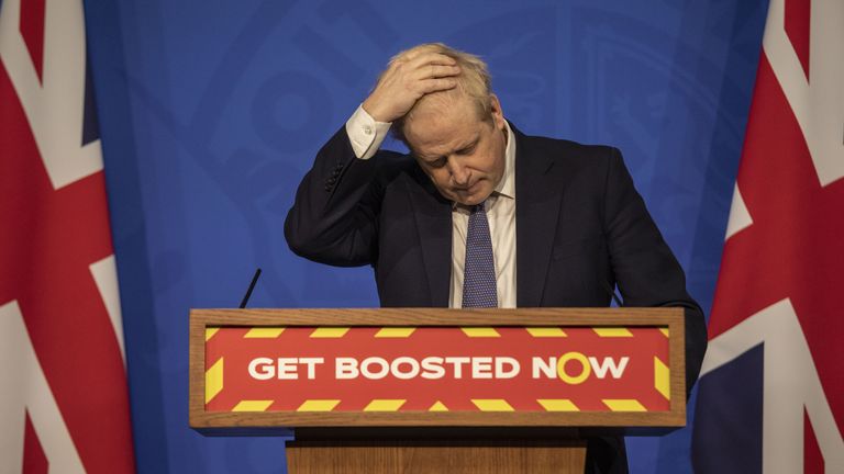 Prime Minister Boris Johnson during a media briefing in Downing Street, London, on coronavirus (Covid-19). Picture date: Tuesday January 4, 2022.
