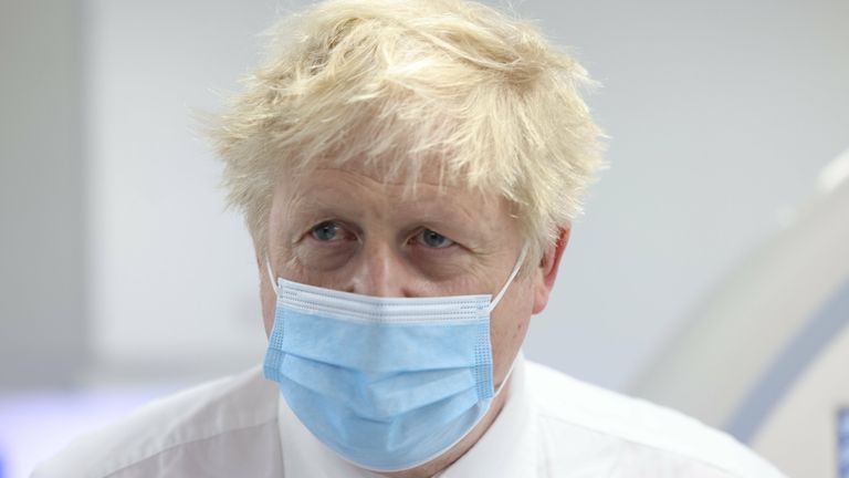 Prime Minister Boris Johnson during a visit to the Finchley Memorial Hospital in North London