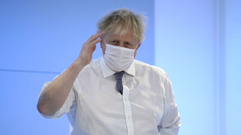 Prime Minister Boris Johnson during a visit to the Rutherford Diagnostic Centre in Taunton, Somerset. Picture date: Thursday January 20, 2022.
