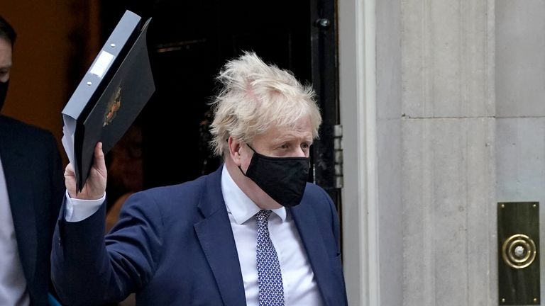 Prime Minister Boris Johnson leaves 10 Downing Street to make a statement in the House of Commons, Westminster, after it was announced that Scotland Yard has launched an investigation into a "number of events" in Downing Street and Whitehall in relation to potential beaches of coronavirus laws. Picture date: Tuesday January 25, 2022.
