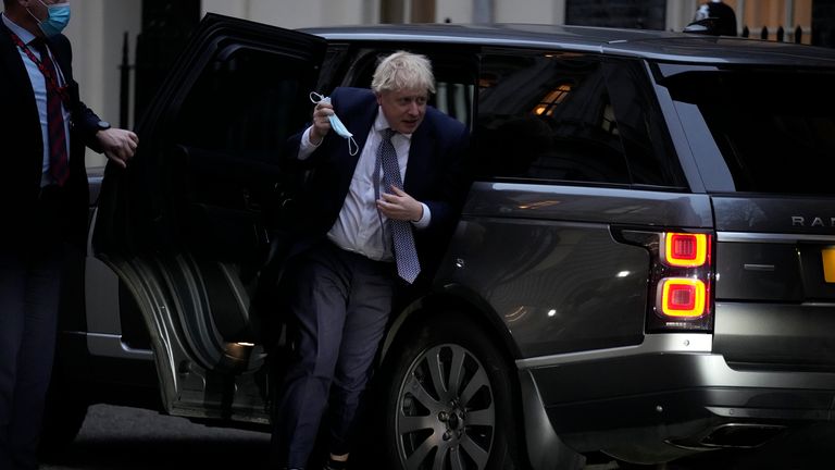 Boris Johnson arrives back at 10 Downing Street. Pic: AP