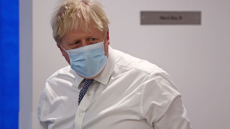 Prime Minister Boris Johnson at a coronavirus vaccination training hub during a visit to Milton Keynes University Hospital in Buckinghamshire. Picture date: Monday January 24, 2022.
