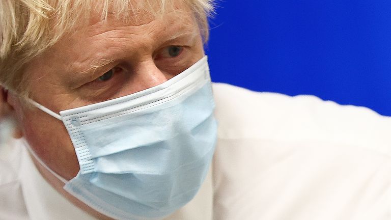 Prime Minister Boris Johnson during a visit to Milton Keynes University Hospital in Buckinghamshire. Picture date: Monday January 24, 2022.
