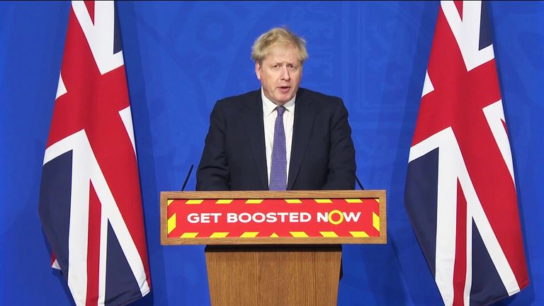 Prime Minister Boris Johnson giving the latest COVID-19 briefing at No 10