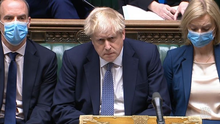 Prime Minister Boris Johnson during Prime Minister's Questions in the House of Commons, London. Picture date: Wednesday January 12, 2022.