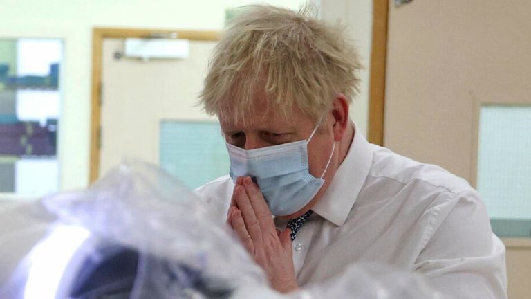 Boris Johnson pictured during a visit to a hospital in Buckinghamshire. Pic: AP