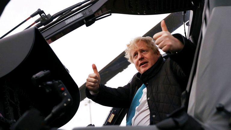 Prime Minister Boris Johnson during a visit to RAF Valley in Anglesey, North Wales. The Prime Minister is set to face further questions over a police investigation into partygate as No 10 braces for the submission of Sue Gray&#39;s report into possible lockdown breaches. Picture date: Thursday January 27, 2022. PA Photo. See PA story POLITICS Johnson. Photo credit should read: Carl Recine/PA Wire