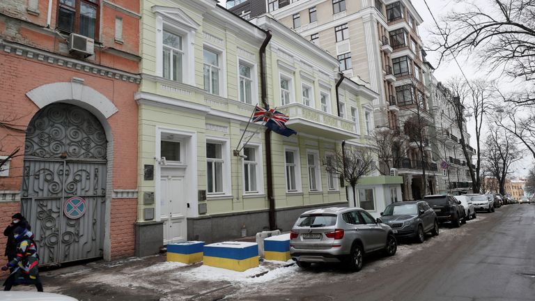 A view shows the British Embassy in Kyiv, Ukraine January 24, 2022. The British Embassy in Ukraine said some staff and dependants were being withdrawn from Kyiv amid tensions between Russia and the West over Ukraine. REUTERS/Gleb Garanich
