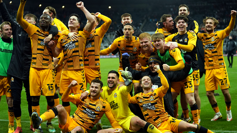 Cambridge celebrate after knocking Newcastle out of the FA Cup