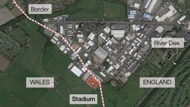 This graphic shows where the Welsh border runs through Chester. Pic: Google Earth/PA