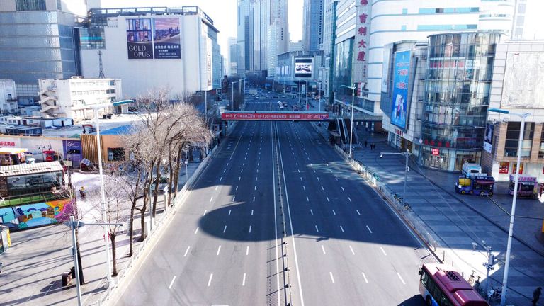 There is hardly any traffic on some roads in Tianjing after a partial lockdown there. Pic: AP