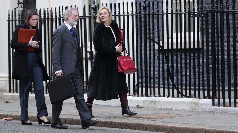 British Foreign Secretary Liz Truss walks outside Downing Street in London, Britain, January 31, 2022. REUTERS/May James
