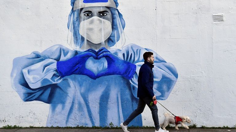 A mural of a frontline health worker in Dublin