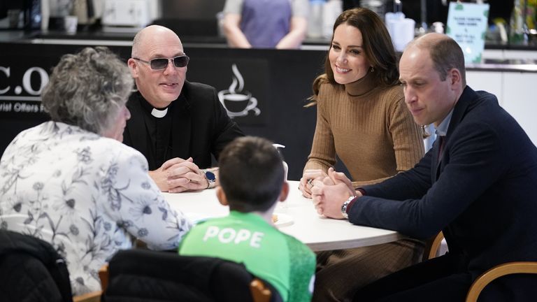 The Duchess of Cambridge The Duke and Duchess of Cambridge meeting Pastor Mick Fleming during a visit to the Church on the Street (left) in Burnley, Lancashire, where they are meeting with volunteers and staff to hear about their motivations for working with Church on the Street as well as a number of service users to hear about their experiences first-hand. Pastor Mick is a former drug dealer who set up Church on the Street in 2019 to help the homeless and people living in some form of poverty 