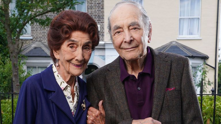 Leonard Fenton with June Brown, who played Dot Cotton, another of the original members of the EastEnders&#39; cast