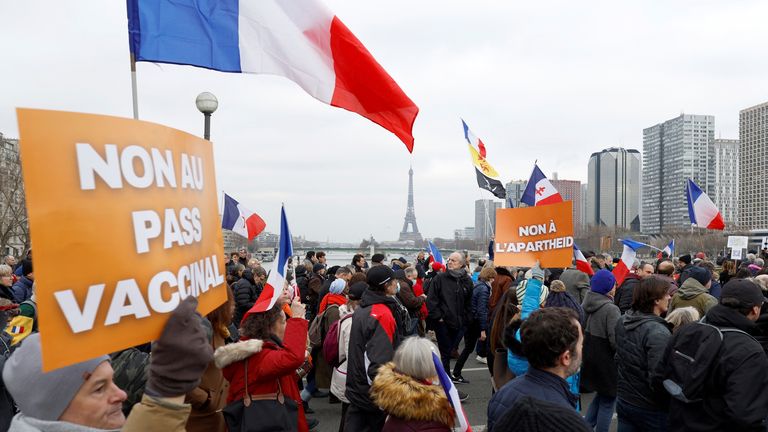 A protest against the vaccine passes was held in Paris on Saturday
