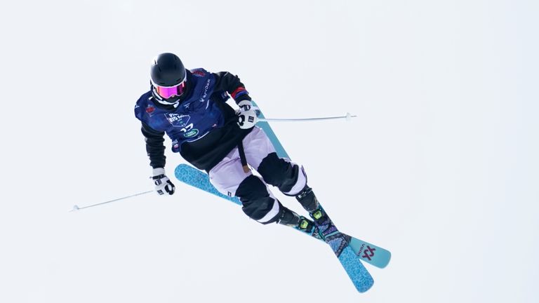 Mar 15, 2021; Aspen, Colorado, USA; Kirsty Muir of Great Britain competes during the Freeski Big Air qualifying at the Aspen the 2021 FIS Aspen Snowboard & Freeski World Championships.. Mandatory Credit: Michael Madrid-USA TODAY Sports
