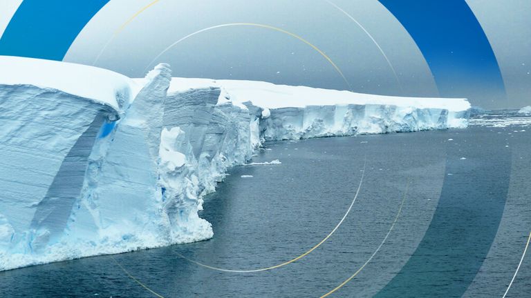 This 2019 photo provided by the British Antarctic Survey shows the Thwaites glacier in Antarctica. Starting Thursday, Jan. 6, 2021, a team of scientists are sailing to the massive but melting glacier, “the place in the world that’s the hardest to get to,” so they can better figure out how much and how fast seas will rise because of global warming eating away at Antarctica’s ice. (Robert Larter/British Antarctic Survey via AP)