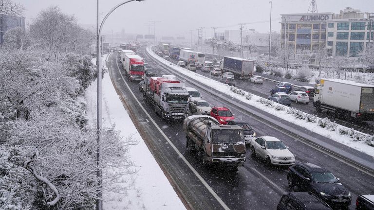 Roads in Greece were later brought to a standstill because of the snow