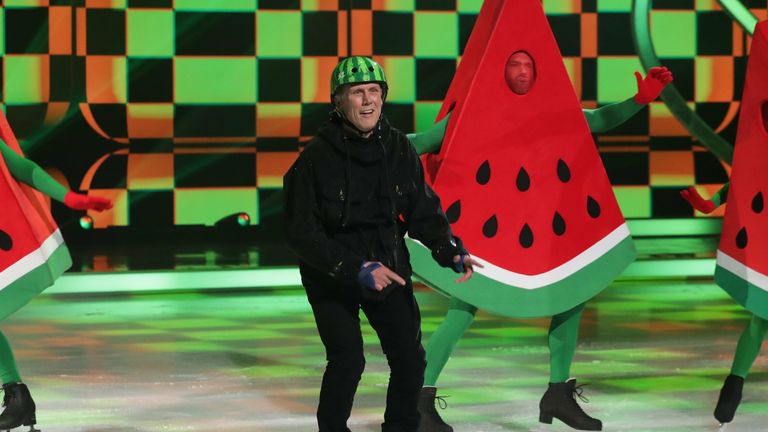 You&#39;re Twisting My Melon, man! Bez skating on Dancing On Ice. Pic: Matt Frost/ITV/Shutterstock